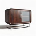 Wooden sideboard cabinet with glass door and metal base 90 x 45 x 50cm