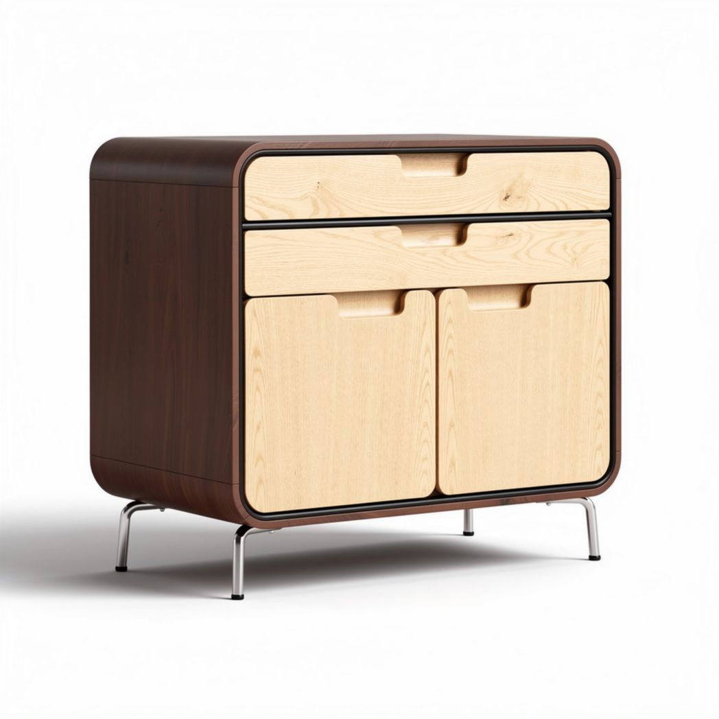 Wooden storage cabinet with two drawers and two doors 80 x 40 x 70cm