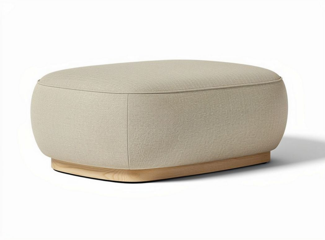 Fabric upholstered ottoman with wooden base 70 x 50 x 30cm beige color