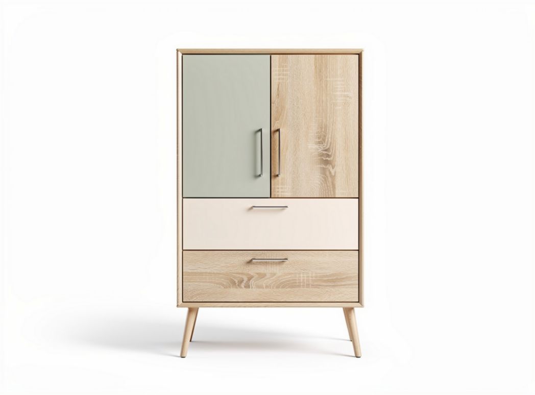 Wooden storage cabinet with three drawers and two doors in multi-color design 80 x 50 x 100cm