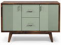 Mid-century modern sideboard in green and walnut wood 90 x 40 x 75cm