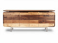 Natural wood sideboard with three cabinets and metal legs 120 x 40 x 80cm