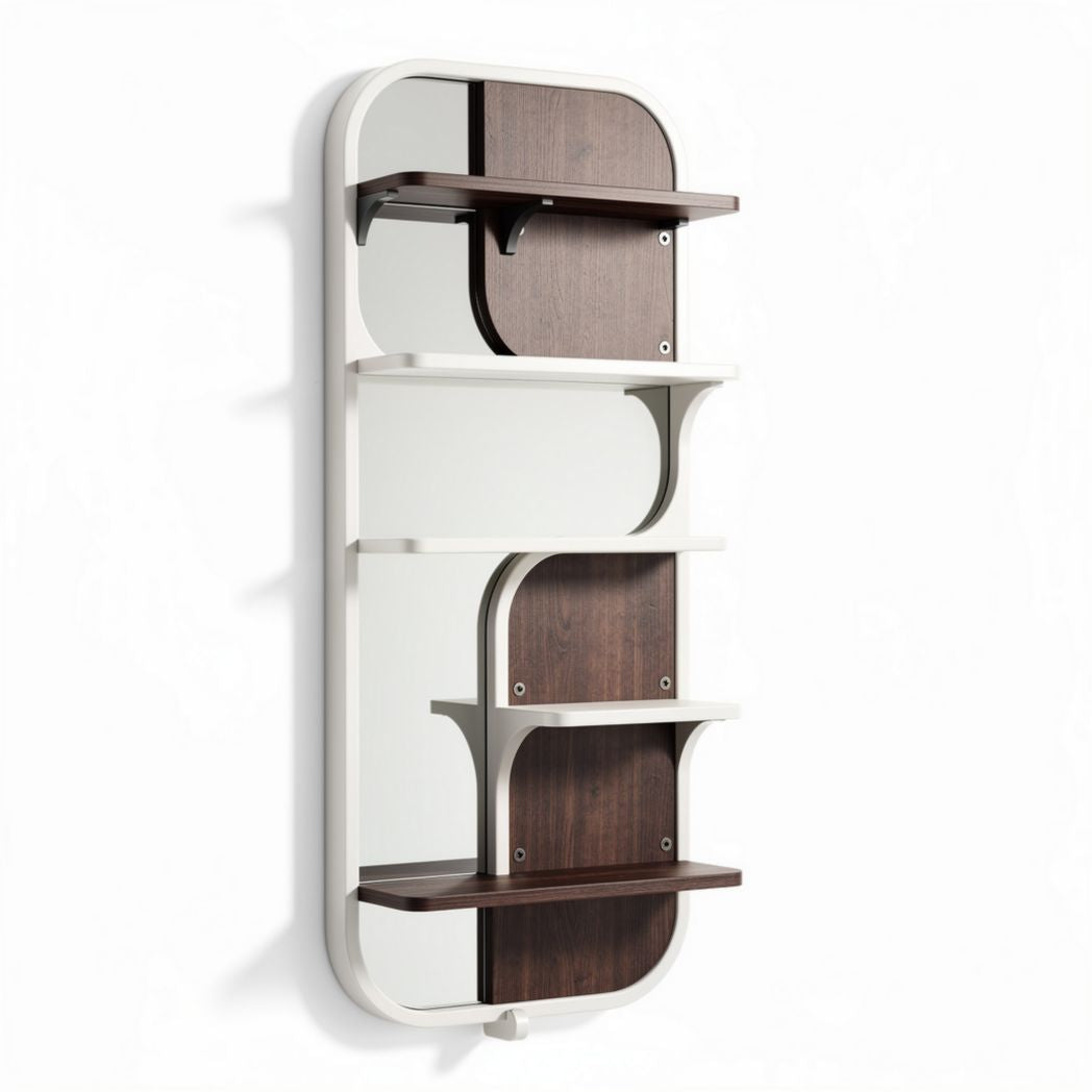 Wooden wall-mounted mirror cabinet with two shelves and metal frame 80 x 80 x 20cm