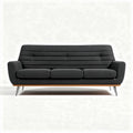 Vintage black leather three-seater sofa with wooden legs 200 x 85 x 75cm