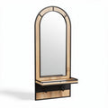 Wood and metal wall-mounted mirror with shelf and hooks 150 x 50 x 10cm