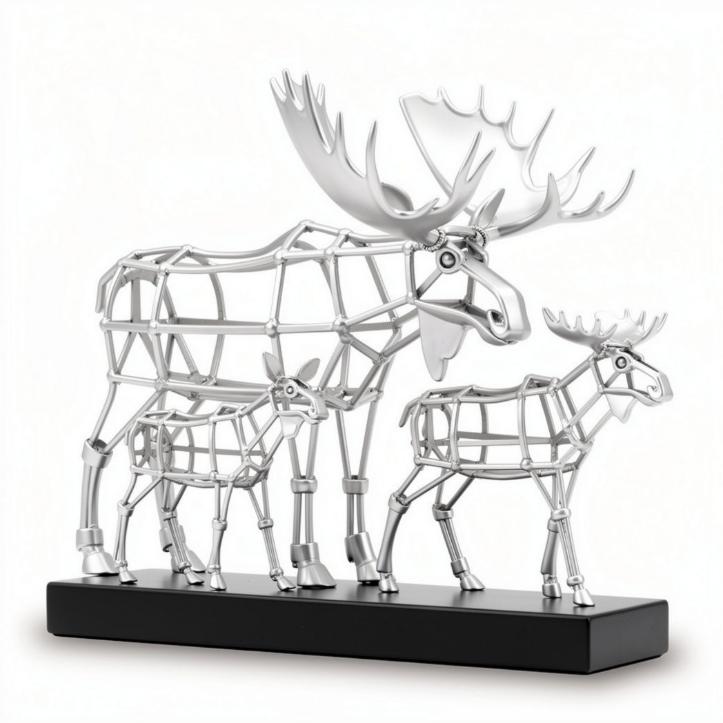 Metallic moose family sculpture display for home decor 20 x 10 x 15cm