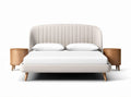 Upholstered bed frame with wooden nightstands in beige color 200 x 160 x 100cm