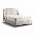Upholstered bed frame with mattress and wooden legs in light gray 200 x 160 x 100cm