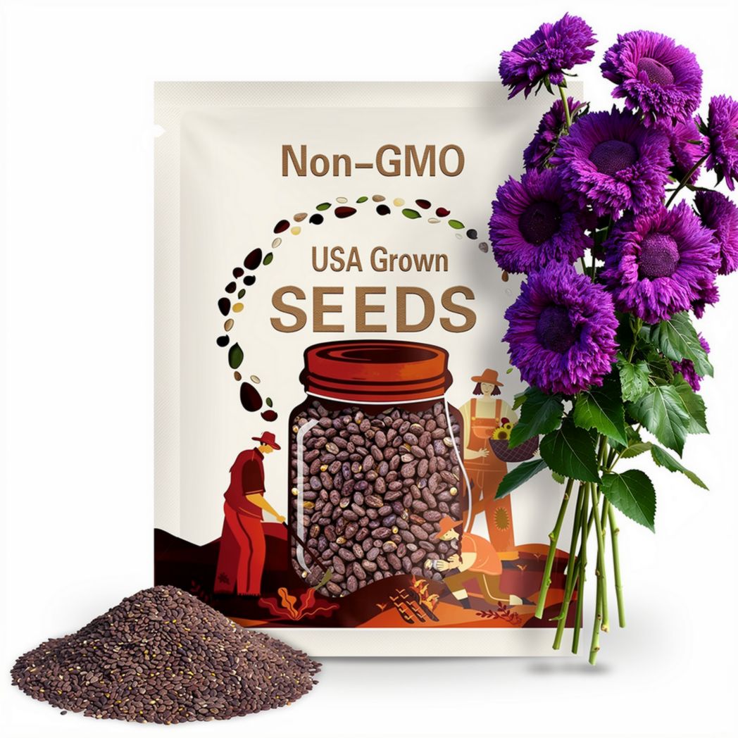 45 Purple Giant Teddy Bear Sunflower Seeds | Rare Heirloom Variety